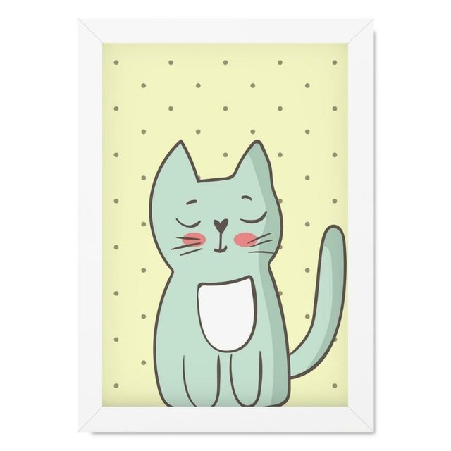 Quadro infantil desenho gato amarelo