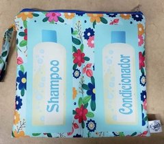 Porta shampoo e condicionador viajem - Floral Azul
