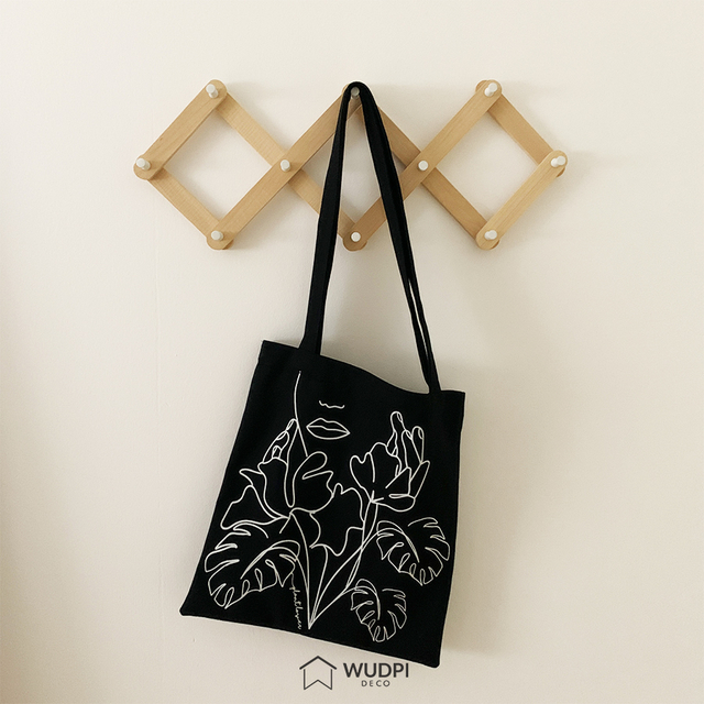 Tote bag negra (plant lady) - Comprar en Wudpi Deco