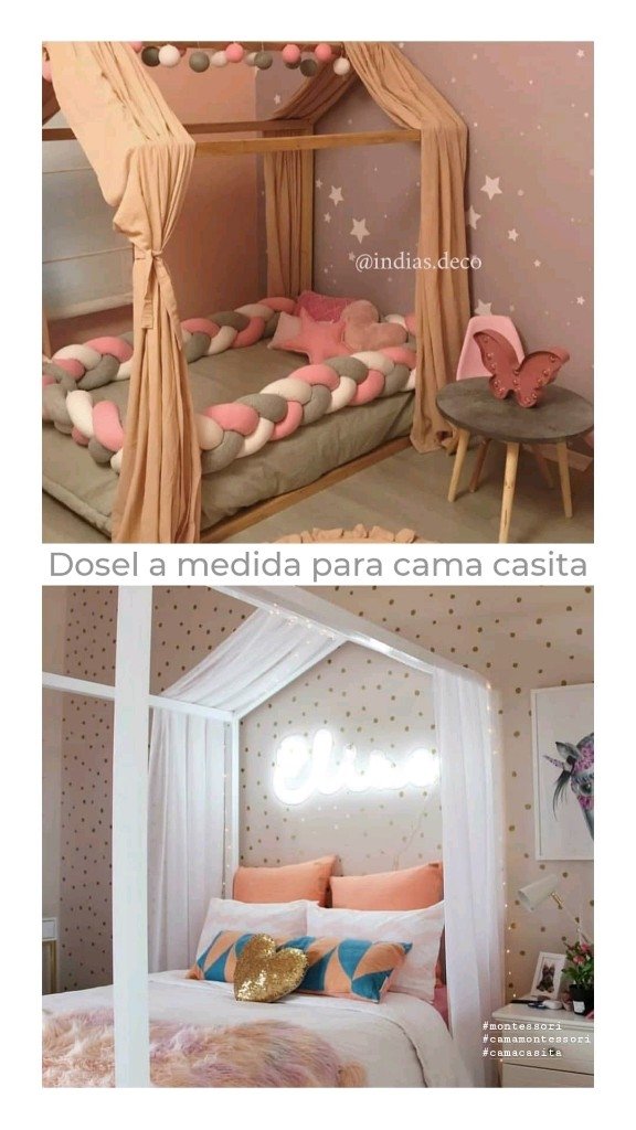 Dosel Doble para cama casita Montessori en gasa de algodon