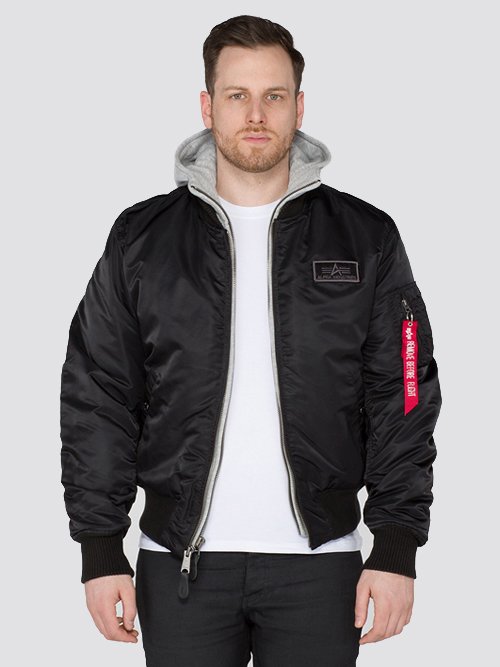 Alpha Industries Hombre Chaqueta bomber con capucha desmontable negro