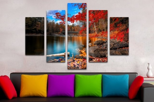 Cuadro moderno de paisajes para decorar el dormitorio - Lago en Otoño -  grecaridea