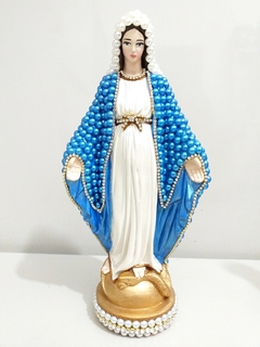 Nossa Senhora das Graças com pérolas - 25 cm - Azul Claro