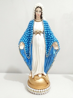 Nossa Senhora das Graças com pérolas - 25 cm - Azul Claro - comprar online