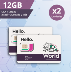 2 SIMs de 12GB c/u USA, Israel, Latam y Más- 70 destinos