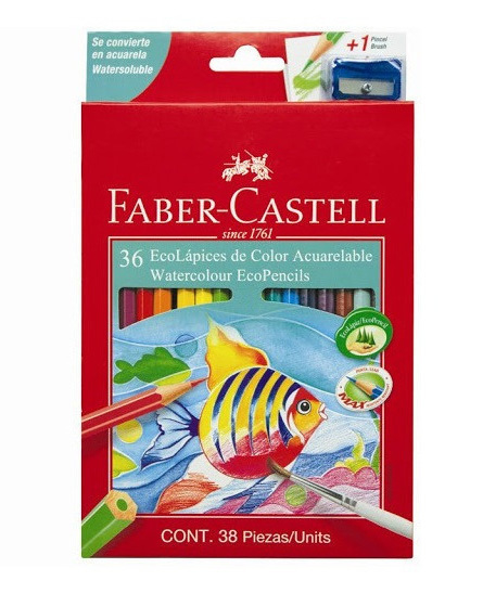 Lapices de Colores Acuarelables Faber Castell x 36 + Sacapuntas + Pincel