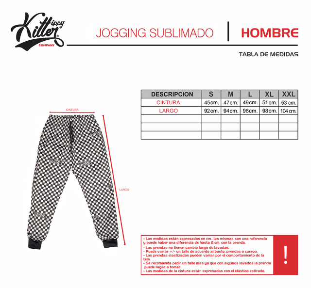 Tabla de Talles Jogging full print Hippy Killer