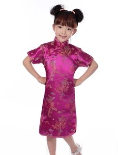 Vestido Infantil Com Estampa De Dragão E Fênix - Rosa Pink - comprar online