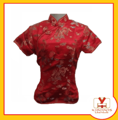 Blusa Chinesa Com Estampa Dragão E Fênix - Vermelha * na internet