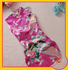 Vestido Infantil Pink Com Estampa De Pavão - comprar online