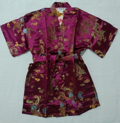 Kimono Infantil Vinho Estampa Dragão E Fênix