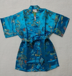 Kimono Infantil Azul Turquesa Dragão E Fênix