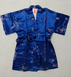 Kimono Infantil Azul Marinho Com Flor de cerejeira
