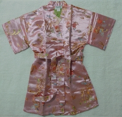 Kimono Infantil Rosa Com Estampa Dragão E Fênix