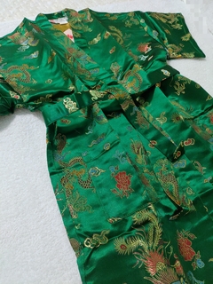 Kimono Infantil Verde Com Estampa Dragão E Fênix - comprar online