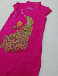 Vestido Infantil Bordado Pavão - PINK - comprar online