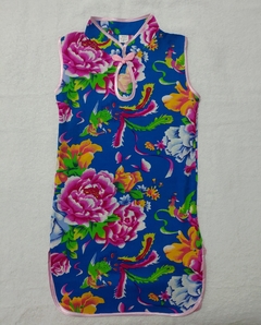 Vestido Infantil Com Estampa De Flores - Azul