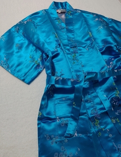 Kimono Infantil Azul Turquesa com estampa Flor Sakura na internet
