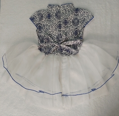 Vestido Infantil Com Estampas De Flores Azul - Kimonos Liberdade