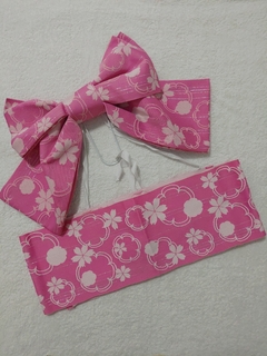 Faixa Obi com laço pronto - Rosa com Sakura - comprar online