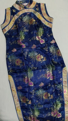 Vestido Longo Oriental Azul Estampa Flores * - loja online
