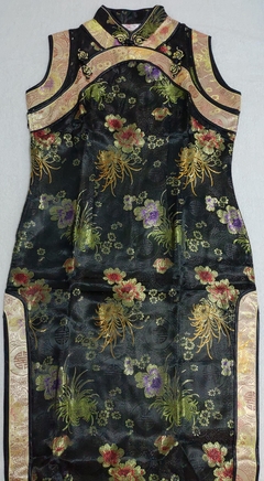 Vestido Longo Oriental Preto Estampa Flores * - comprar online