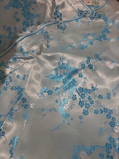 Vestido Curto Com Estampa Flor De Cerejeira - Azul Aço na internet