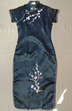 Vestido Oriental Longo Preto Flor De Cerejeira - comprar online