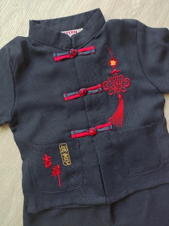 Conjunto Oriental Infantil Azul Marinho Com Vermelho - comprar online