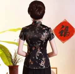 Blusa Chinesa Com Estampa Dragão E Fênix - Preta * - comprar online