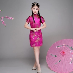Vestido Infantil Com Estampa De Dragão E Fênix - Rosa Pink - loja online