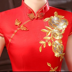 Vestido Oriental Longo Com Estampa De Fênix - Vermelho * na internet