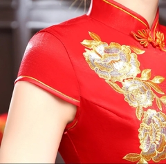 Vestido Oriental Longo Com Estampa De Fênix - Vermelho * - Kimonos Liberdade