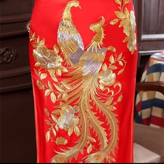 Vestido Oriental Longo Com Estampa De Fênix - Vermelho * - loja online