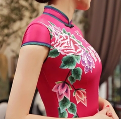 Vestido Oriental Longo Flor Da Fortuna Rosa Pink - loja online