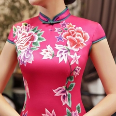 Vestido Oriental Longo Flor Da Fortuna Rosa Pink - comprar online