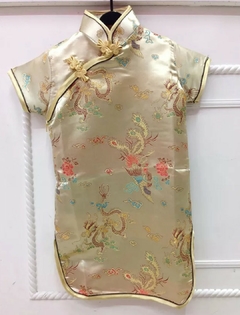 Vestido Infantil Com Estampa De Dragão E Fênix - Dourado - comprar online