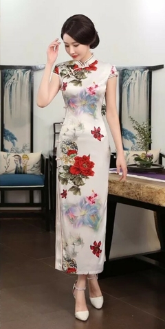 Vestido Oriental Longo Off White Flor Da Fortuna - comprar online