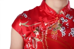 Vestido Curto De Cetim Fino Com Flores Fortuna - Vermelho na internet