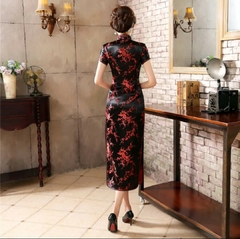 Vestido Longo Com Estampa De Flor De Cerejeira - Preto na internet