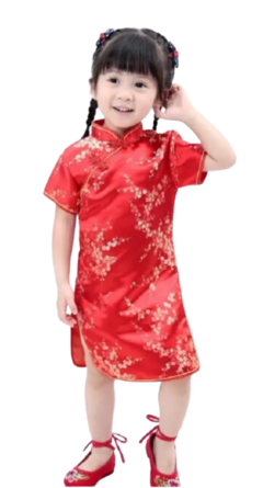 Vestido Infantil Com Estampa De Flor De Cerejeira - Vermelho