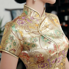 Vestido Longo (ou Qipao) Com Estampa Imperial - Dourado na internet