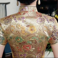 Vestido Longo (ou Qipao) Com Estampa Imperial - Dourado - loja online
