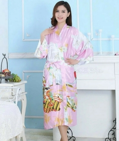 Kimono De Poliéster Longo Rosa Estampa Gueixa * - comprar online