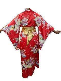 Yukata Vermelha em Seda Tsuru - Kimonos Liberdade