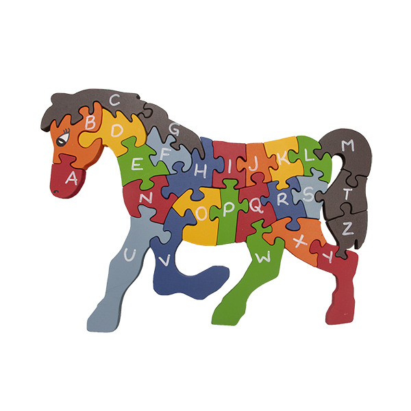 Quebra-Cabeça Educativo em Madeira Cavalo com Alfabeto e Números