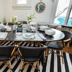 MESA DE COMEDOR MADERA Y BRONCE NEGRA