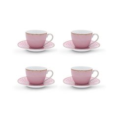 SET 4 TAZAS CON PLATO CAFE ROSA