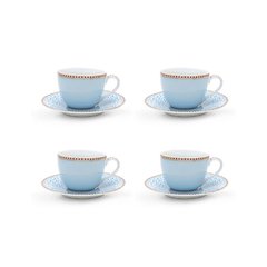 SET 4 TAZAS CON PLATO CAFE AZUL