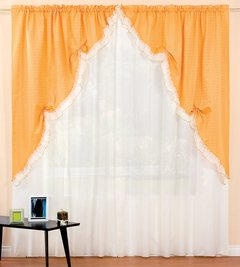 Juego de cortinas de voile triple. Modelo romantico, con bando de tela jacquard - Articulo 106-